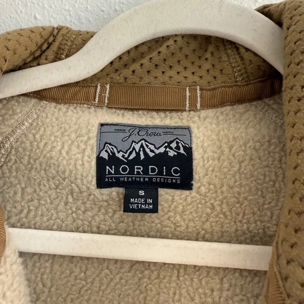 J Crew Nordic All Weather Designs Fleece Hoodie Jacket‎ Tan Size Small
